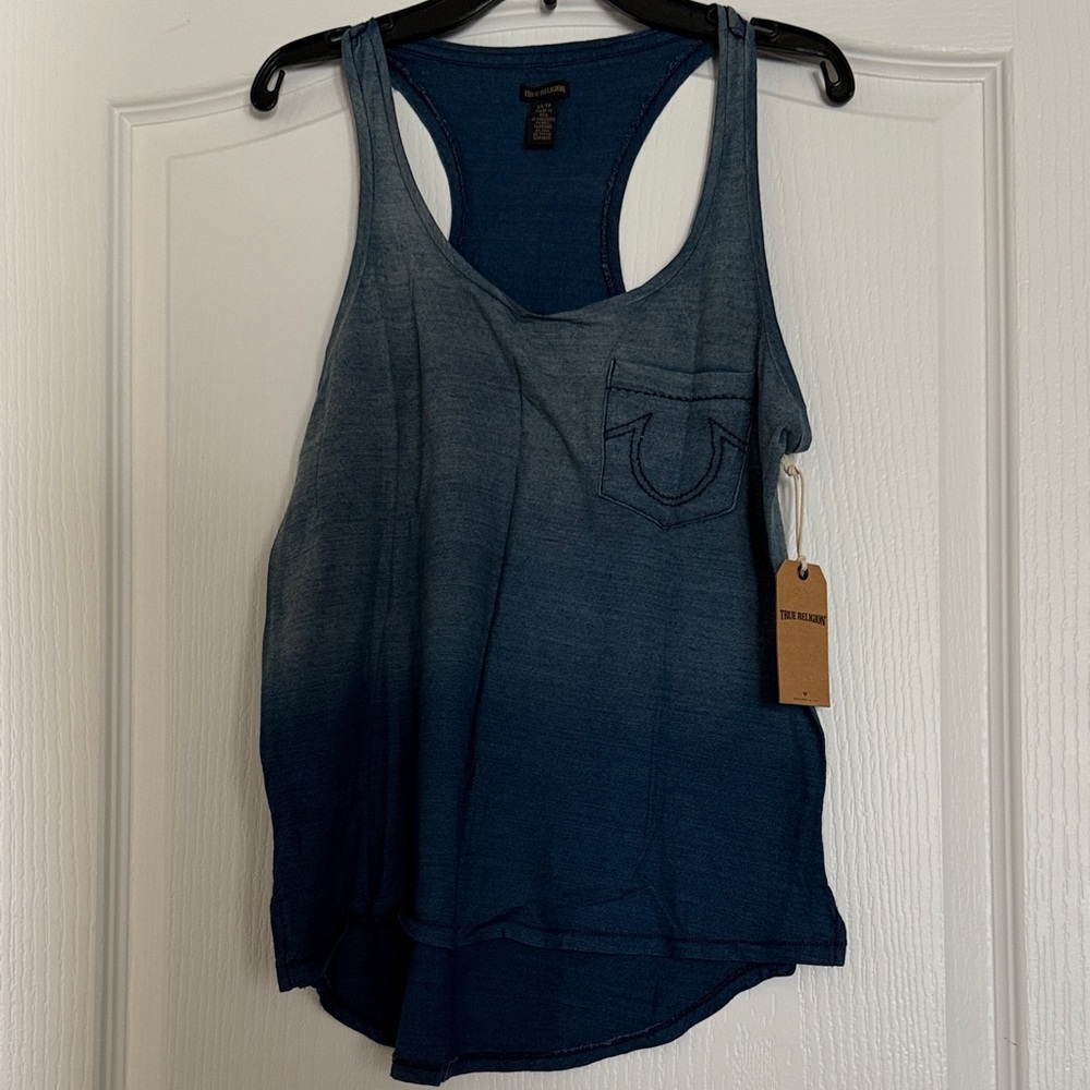 True Religion Blue Ombre Racerback Pocket Tank